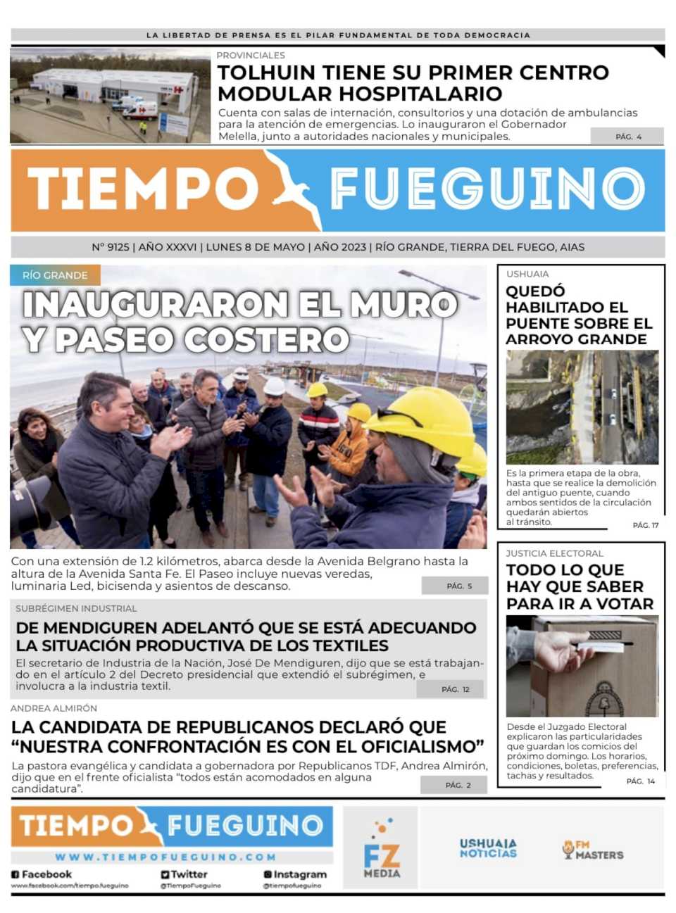 Portada del lunes 8 de mayo