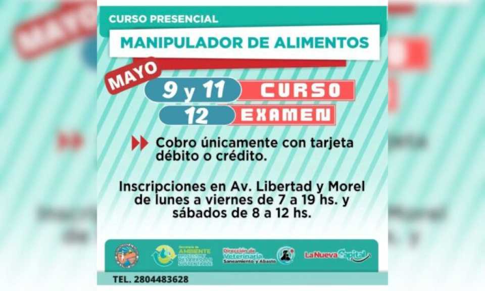 Continúan abiertas las inscripciones para el curso de Manipulación de Alimentos en Rawson