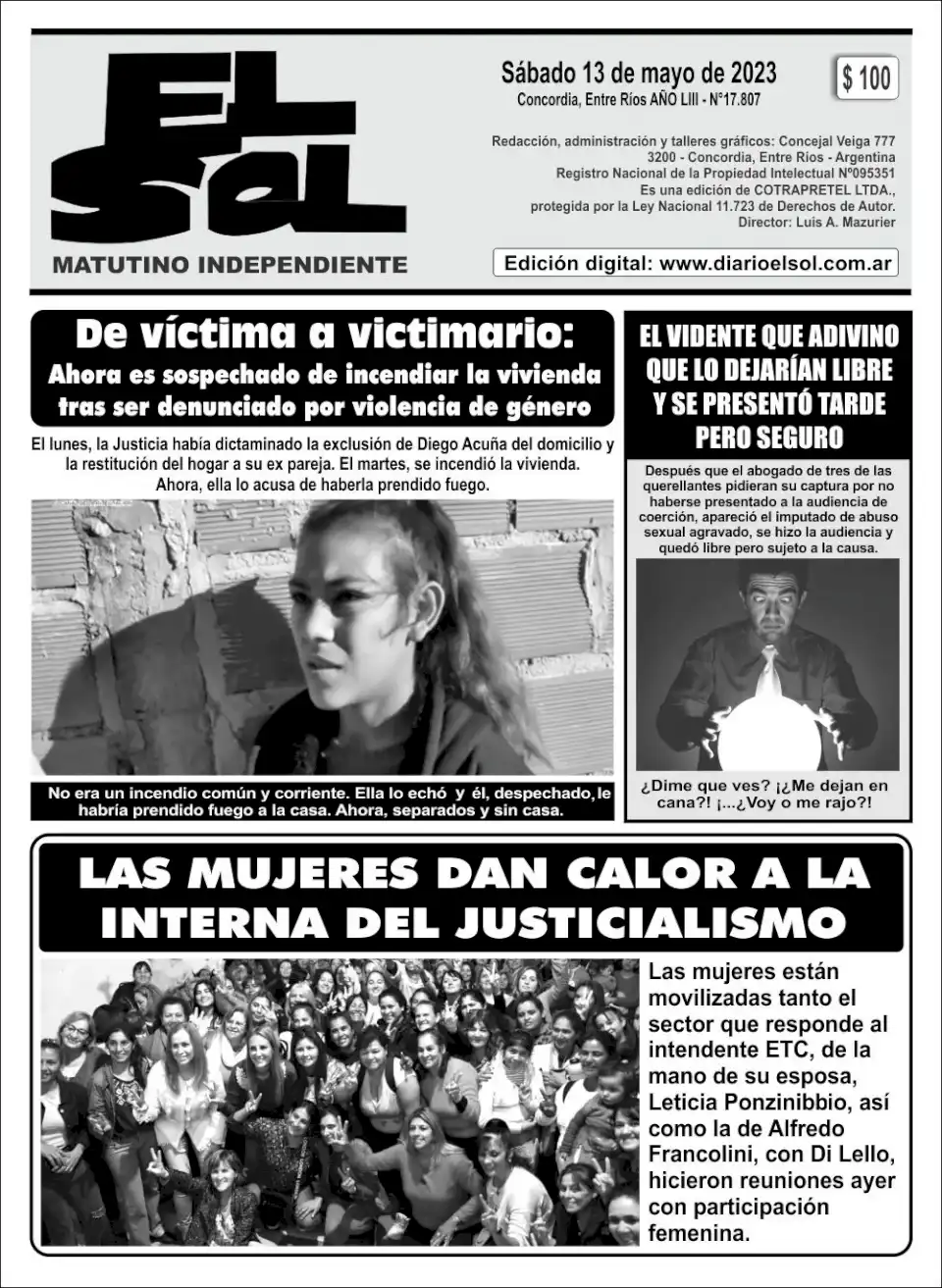 Tapa Edición Impresa – Sábado 13 de mayo