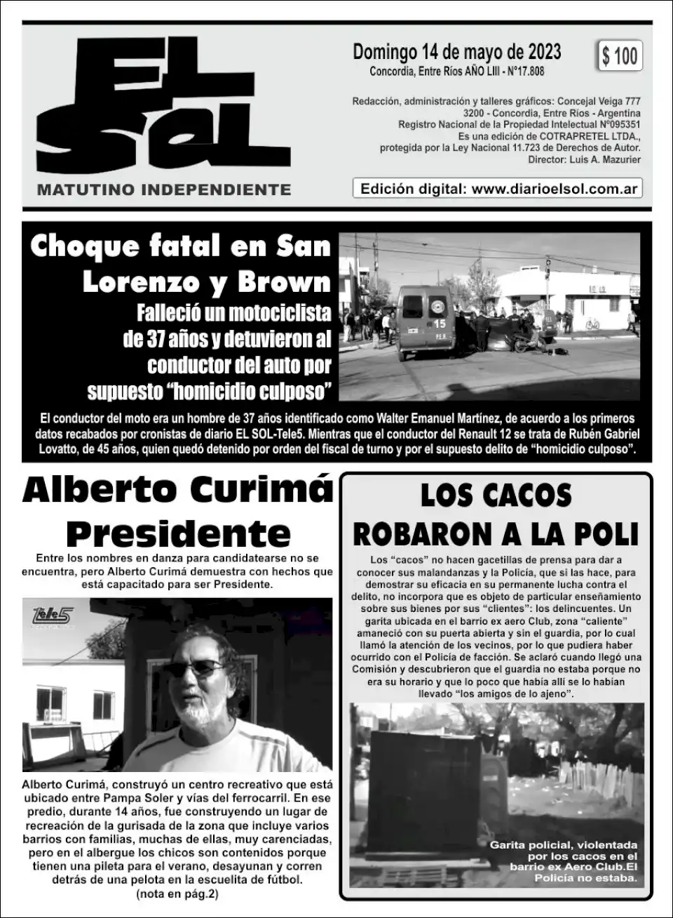 Tapa Edición Impresa – Domingo 14 de mayo