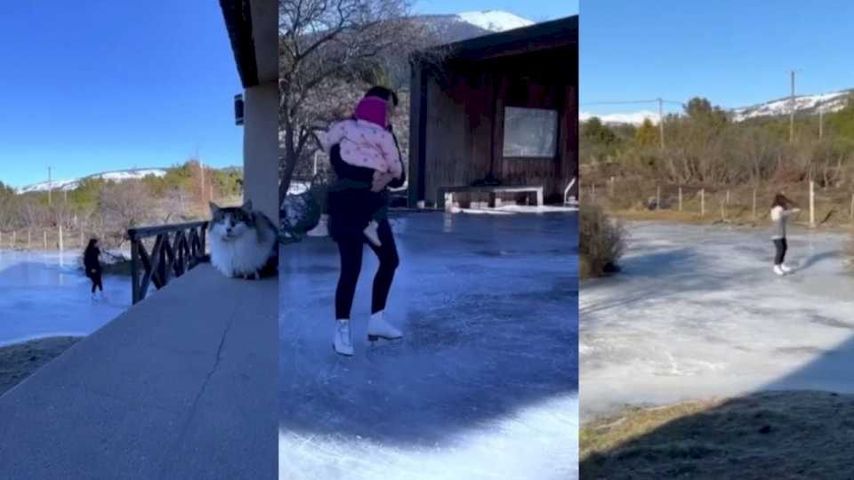 por-el-extremo-frio-se-congelo-una-laguna-de-villa-quilquihue-y-la-convirtieron-en-pista-de-patinaje