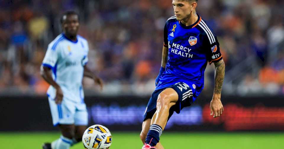 Luca Orellano, derecho al Puskas: golazo de tiro libre desde atrás de la mitad de la cancha para Cincinnati, que es escolta del Inter Miami