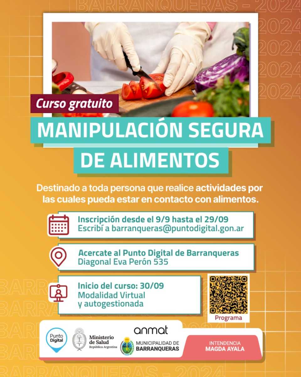 Curso gratuito de manipulación segura de alimentos en Barranqueras