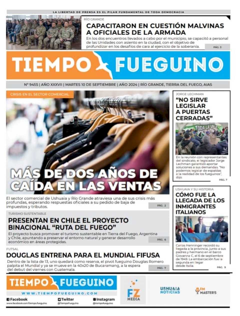 Portada del martes 10 de septiembre