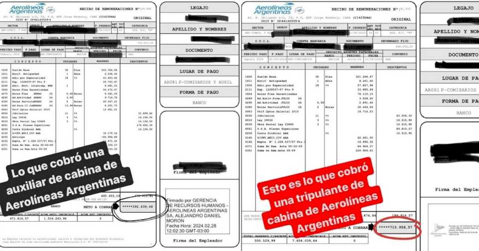 Tras el paro de Aerolíneas, los gremios salieron a mostrar recibos de trabajadores con un año de antigüedad y acusaron al Gobierno de mentir