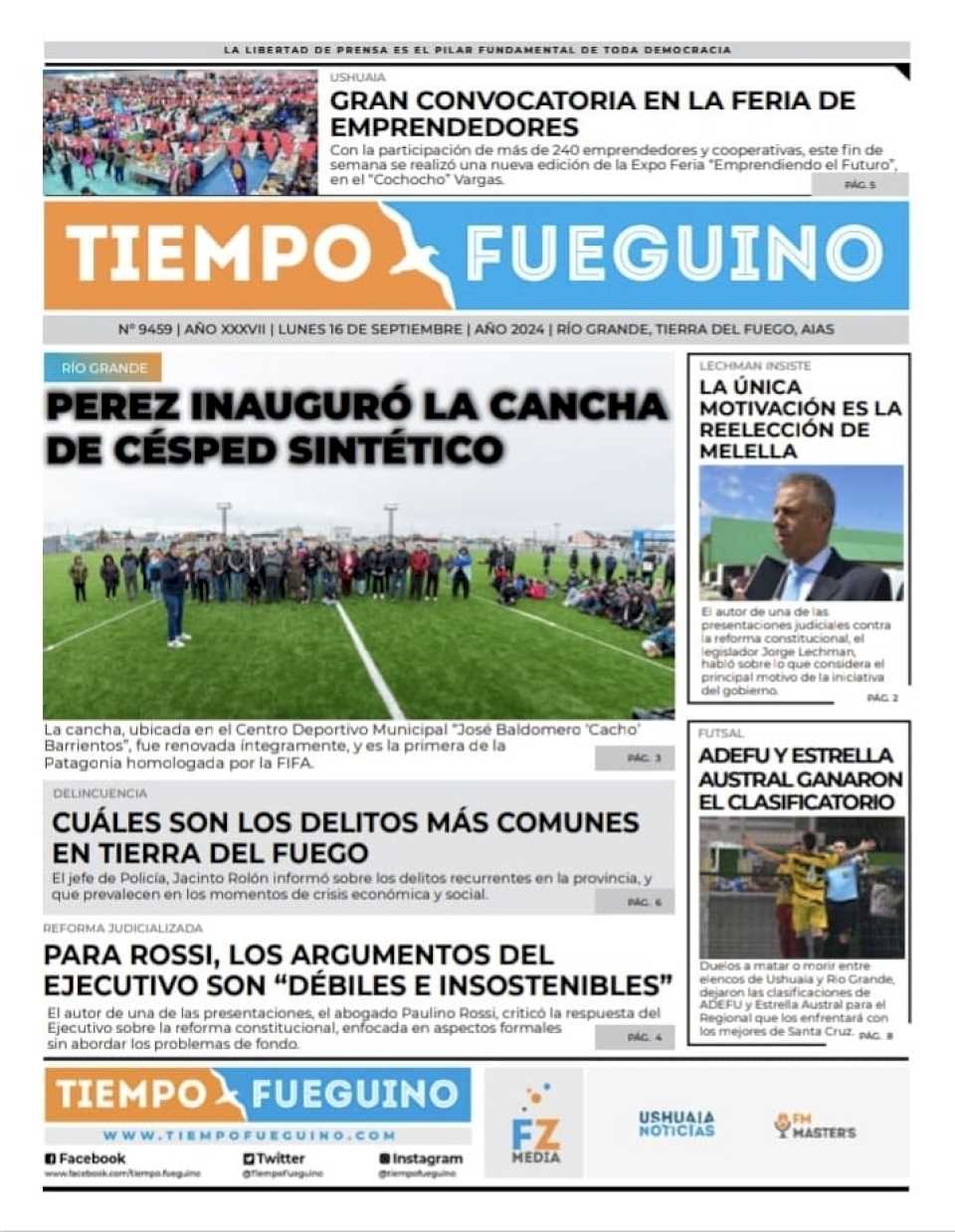 Portada del lunes 16 de septiembre