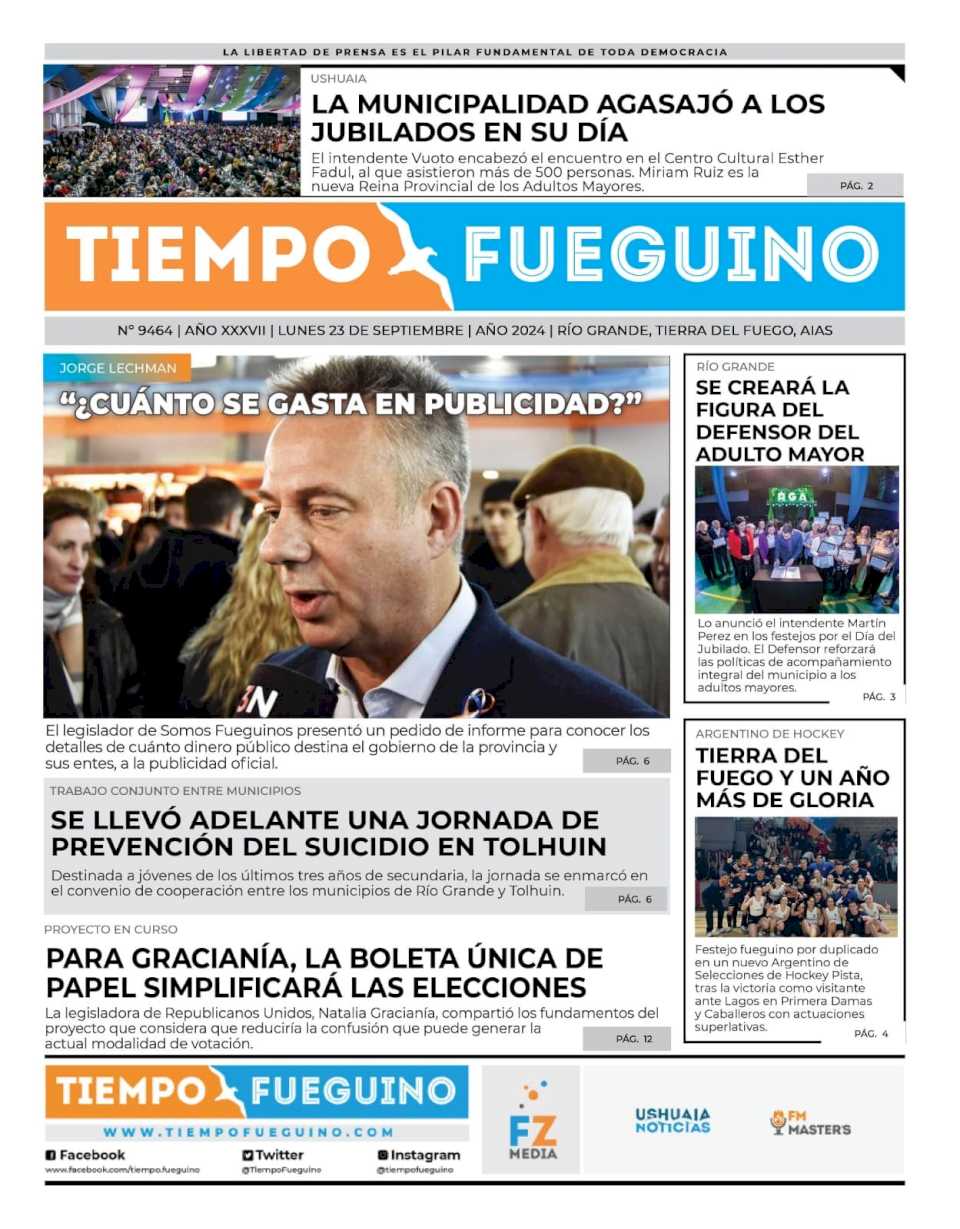 Portada del lunes 23 de septiembre