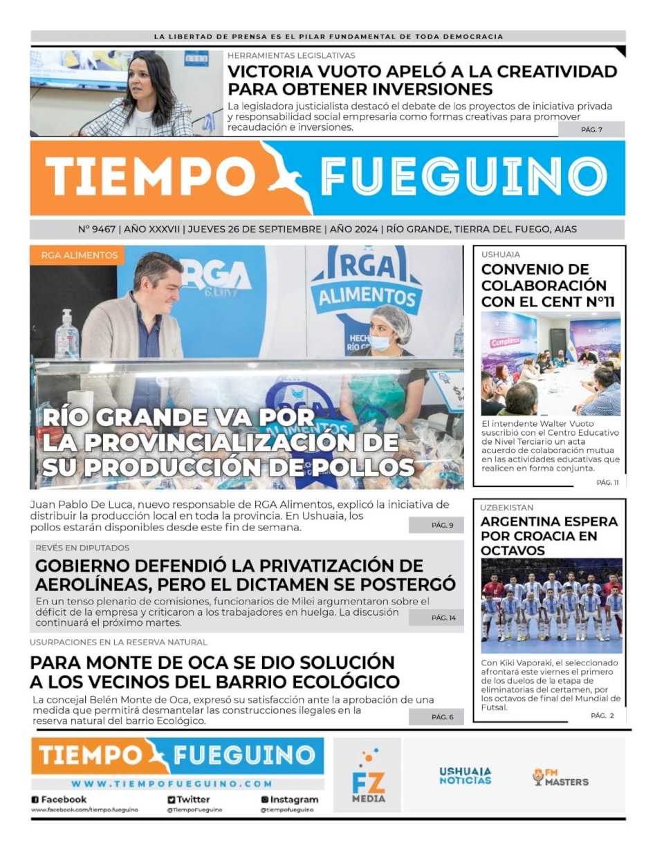 Portada del jueves 26 de septiembre