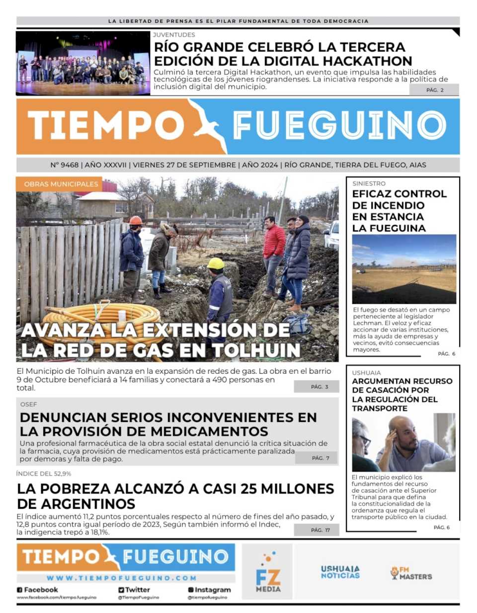 Portada del viernes 27 de septiembre