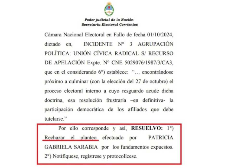 Nuevo fallo judicial sobre la interna radical