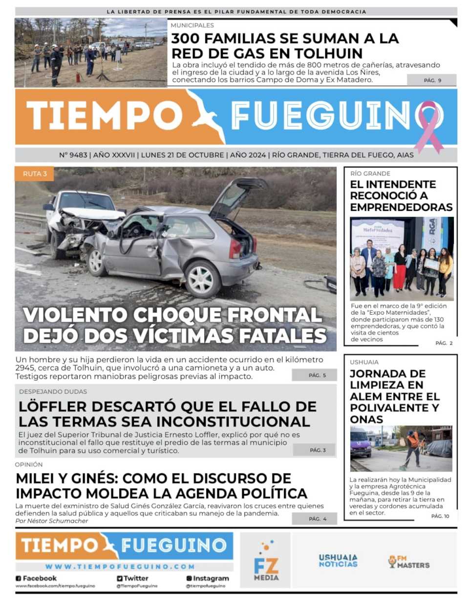 Portada del lunes 21 de octubre