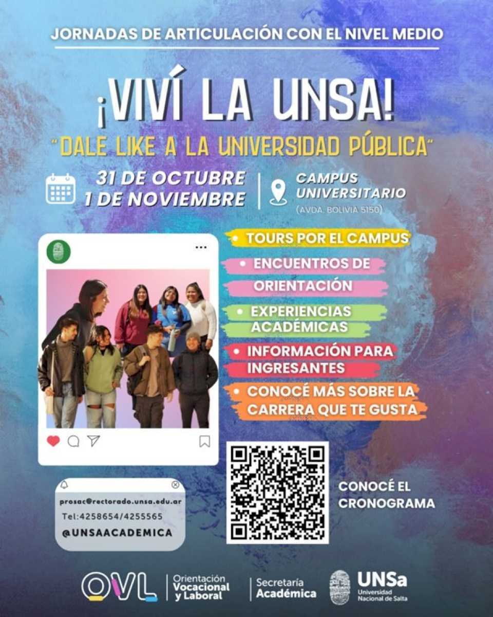 «Viví la UNSa»: presentación de la oferta académica de la Universidad Nacional de Salta para los estudiantes secundarios