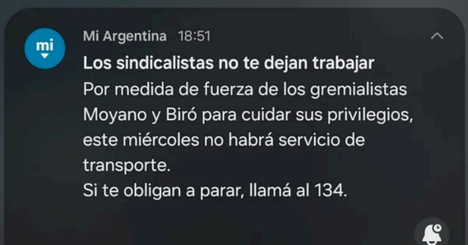 El Gobierno utilizó la app Mi Argentina contra el paro de transporte